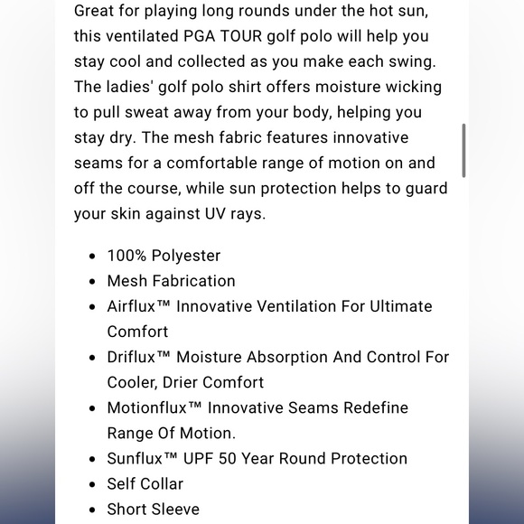 PGA Tour Appare Women’s AirFlux Solid Short Sleeve Polo White Small - Picture 4 of 7